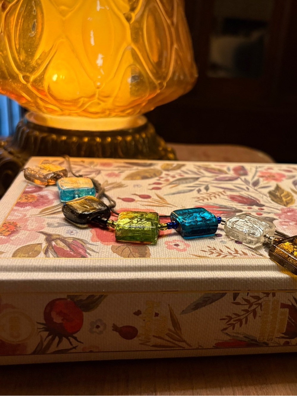 Multicolor Glass Bead Decorative book charm.- Yellow, Blue, Green, Clear